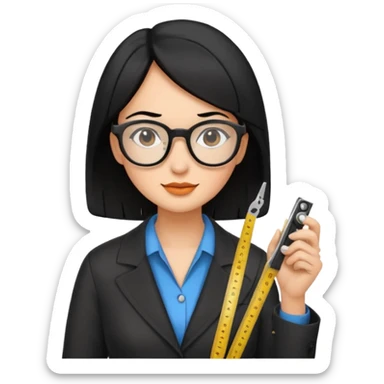 tailor woman holding measure black hair sticker