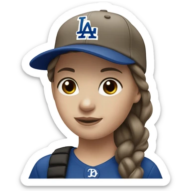 White Dodgers Girl with dark brown hair  sticker
