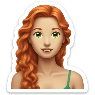 long-haired redhead woman with green eyes, at the beach sticker