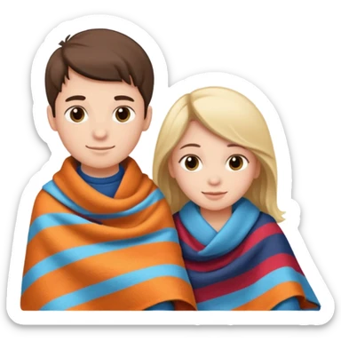 Boy and girl selling blanket sticker