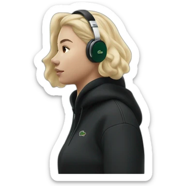 Lacoste headphone latina girl with black lacoste hoodie sticker