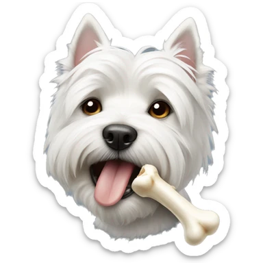 West highland white terrier with bone in mouth  sticker