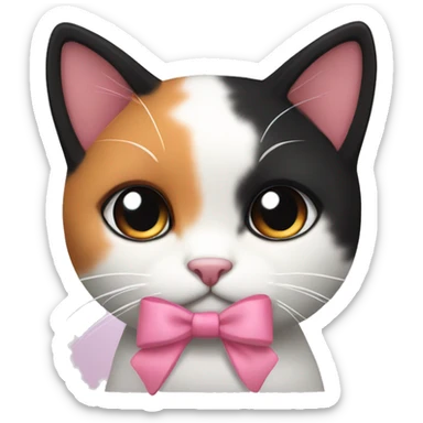 cute white orange black calico cat with pink bow  sticker