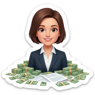 Brown haired woman with money and audit rules around her sticker