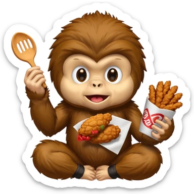 Ninja monkey sitting  eating fried chicken 4 piece  sticker