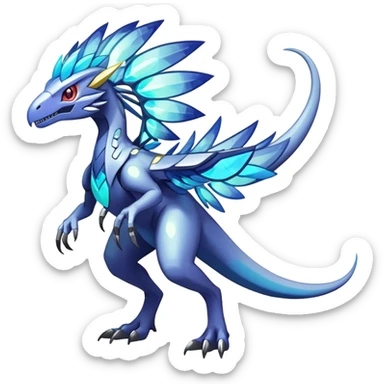 Shiny Futuristic Celestial Magical Ethereal Fakemon-HeadFeathers-Pokemon-Digimon-Spectrobes-Raptor-Dinosaur-fusion, full body sticker