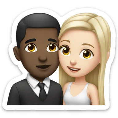 White girl dark hair kissing mixed bald man sticker