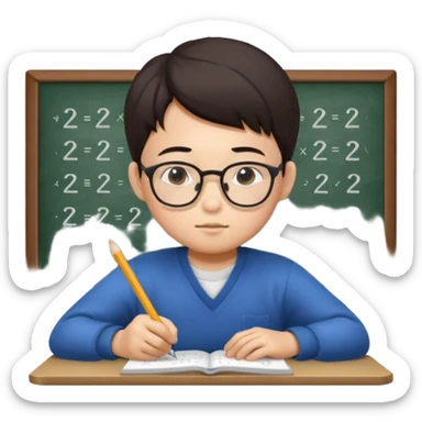 A Asian kid doing his math homework  sticker