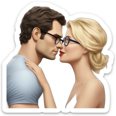Henry Cavill kissing blond woman wuth glasses, with blue eyes with very very short hair sticker
