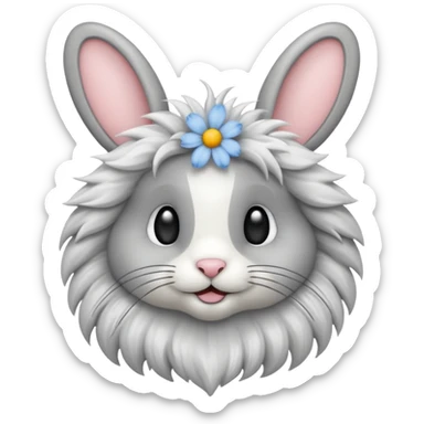 een grijs konijn met oren naar omlaag met een bloemetje sticker