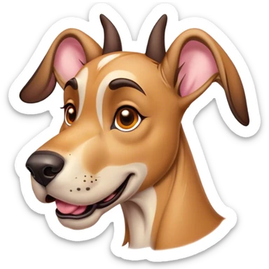 Cinematic Comical Fawn Great Dane Portrait Emoji, Head tilted dramatically with an exaggeratedly amused expression, featuring a sleek fawn Fur, wide, expressive amber eyes filled with playful disbelief, Simplified yet hilariously expressive features, highly detailed, glowing with a slightly sassy glow, high shine, dramatic yet playful, stylized with an air of cheeky mischief, bright and endearing, soft glowing outline, capturing the essence of a spirited and over-the-top guardian, so meme-worthy it feels like it could side-eye its way into internet fame instantly! sticker