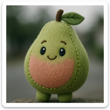 guava fruit transformed into a cuddly plushie, soft fabric, gentle colors, playful look sticker