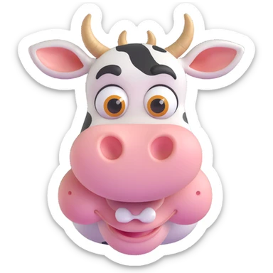 cute evil cow, big eyes, mischievous smile, small horns, playful but sinister vibe sticker