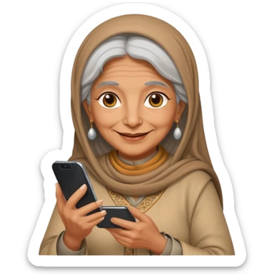 persian old woman with smartphone, half body sticker