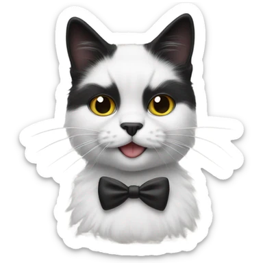 fluffy black and white cat with Charlie Chaplin black mustache sticker