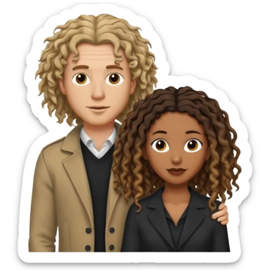 White boyfriend with medium wavy to curly hair with a black girlfriend with shoulder length thin curly dreadlocks sticker