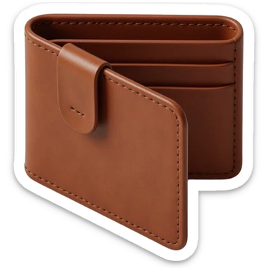 detailed leather wallet icon, skeuomorphism style, realistic leather texture, lifelike, detailed stitching sticker