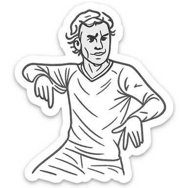 Griezmann goal celebration, football player, doing dance moves with hands, wearing football jersey, detailed facial expression, dynamic pose, modern line style sticker
