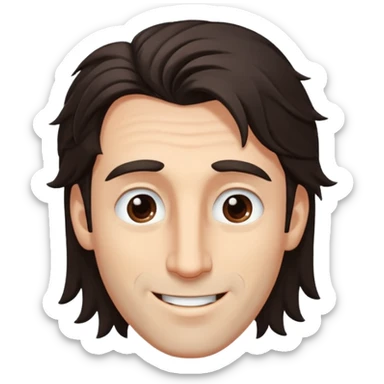 Handsome white man with big brown eyes long nose and dark brown messy hair cover his forhead and hair coming in eyes sticker