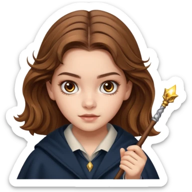 Barbara Palvin as Hermione Granger with brown eyes and doing magic sticker