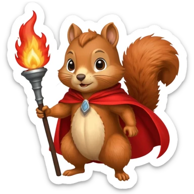 squirrel holding torch with red cape sticker
