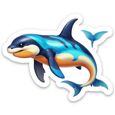 white blacks colorful gradient orca-colored orca-patterned shiny glossy Fakémon-Digimon-reptile-charizard-feraligatr-lizard-creature-hybrid (full body) sticker