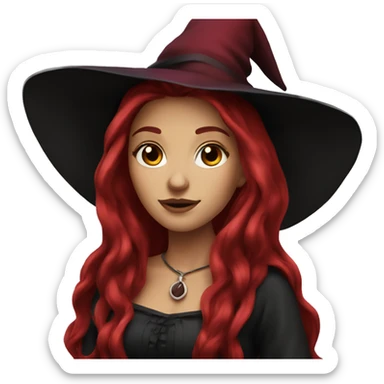 beautiful long haired witch, red, black, burgundy sticker