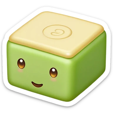 Mung bean cake pale green cubic dessert, simplified emoji style with bold outlines and bright colors, cartoon style Lvdou Gao summer sweet sticker