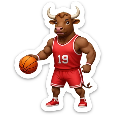 Bull playing basketball in a red jersey sticker