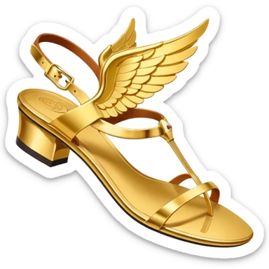 a single gold winged sandal of hermes (talaria), pointed down in mid air as if it is flying. minimalist. sticker