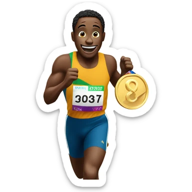 Men running with a gold medal and he is happy sticker