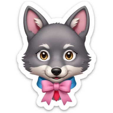 Pleading Face cute dark grey wolf with a pink ribbon io his ear sticker