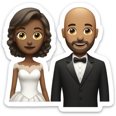 brown skin bald man with beard in tuxedo and brown skin woman with short hair Marriage sticker