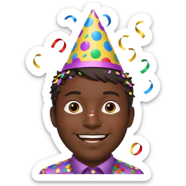 Diversión hombre moreno solo cabeza con bonete y confetis  sticker