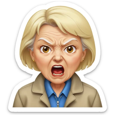 angry old lady with blonde hair and a jacket, yelling expression sticker