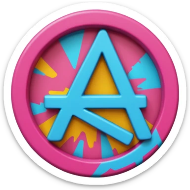 A 3D cartoon graffiti-style anarchy “A” inside a circle, rough texture, dark background, Memoji-style. sticker