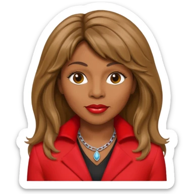Tina Turner with long light brown hair, red outfit sticker