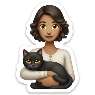 portrait of a beautiful brunette girl holding a cat sticker
