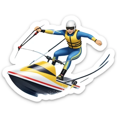 An icon featuring a close-up collage of water skis, splashing water, and a speedboat pulling the skier across the surface. The design highlights the motion of the skis cutting through the water and the boat’s wake. Transparent background emphasizes the thrill of water skiing. sticker