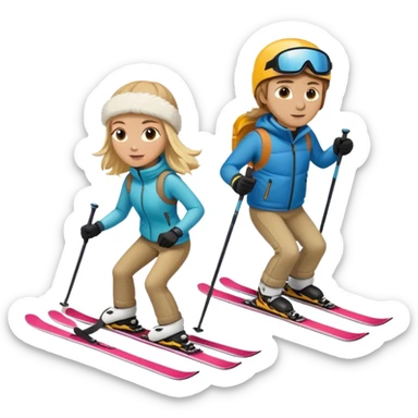 Blonde hair female and light brown hair male skiing sticker