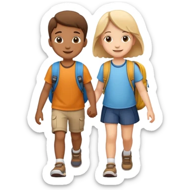two children walking together, happy and friendly sticker