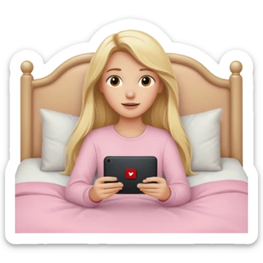 Blonde long hair lady watching Netflix in her light pink bed sticker