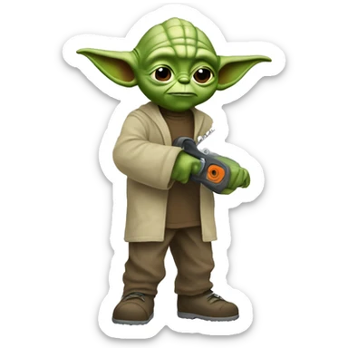 Yoda’s kid saws with a chainsaw sticker