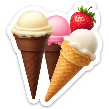 ice cream vanilla chocolate and strawberry sticker