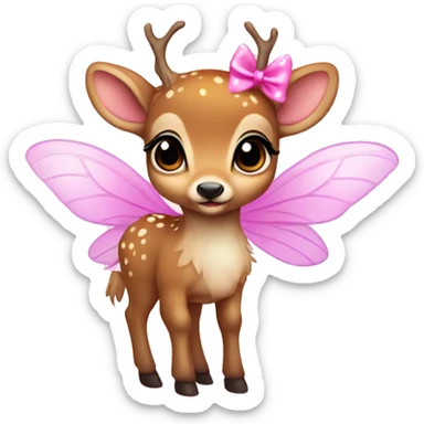 baby deer with fairy wings and a pink bow around its neck  sticker