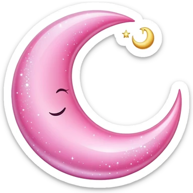 shiny pink crescent moon with sparkles sticker