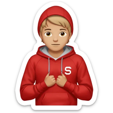 make me an emoji of an americain 19 yearold boy in a red hoodie that says "south" on it and give him with tan skin with his hands in his hands in his pocket wth a small smile flexing his muscles sticker