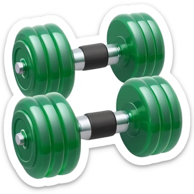 A simple emoji-style icon of a transparent green plastic gym dumbbell logo, folder envelope, slightly open, with clean edges, soft shine, and subtle  sticker