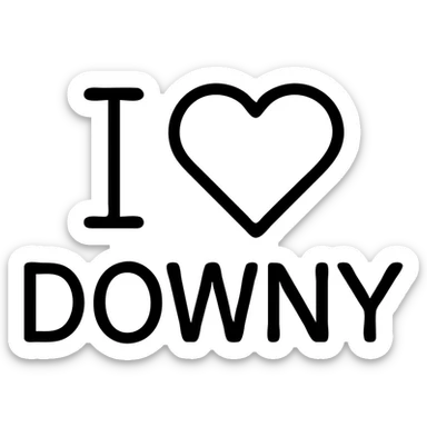 the phrase 'I ❤️ DOWNY' in a minimalist, geometric style, suitable for a logo sticker