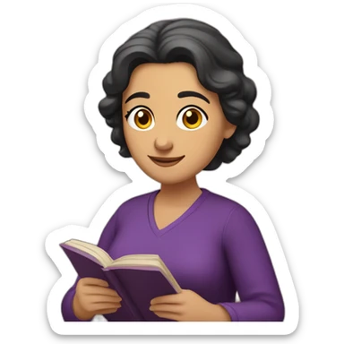 Armenian women with the purple clothes reading book and looking at camera and smiling  sticker